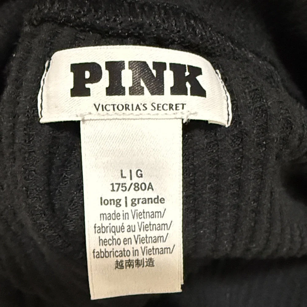 PINK Victoria's Secret Ribbed Black Wide Leg Pants - Picture 2 of 6